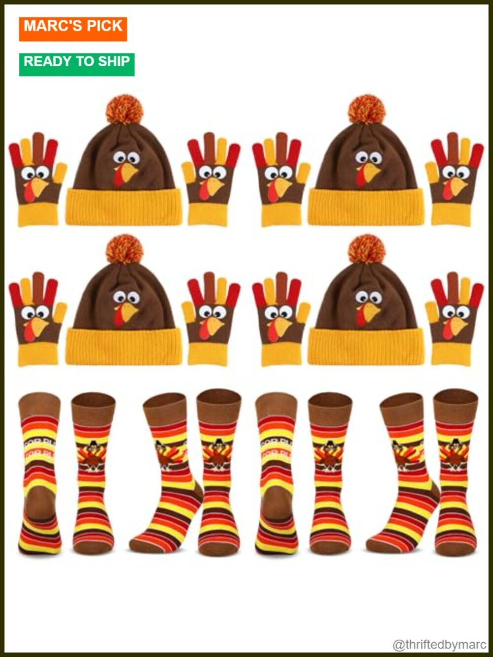 Thanksgiving Turkey Costume Set Hats Gloves Socks Women